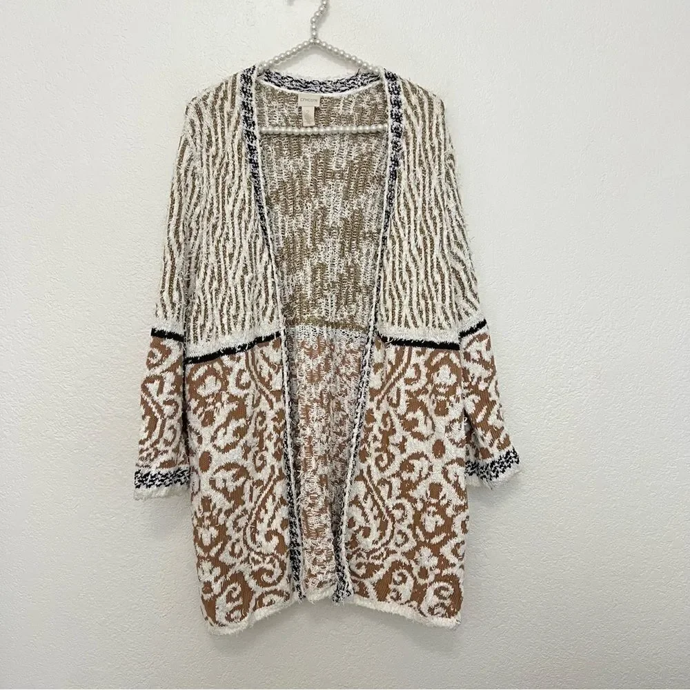 Chico’s Pattern Mix Audrey Open Front 3/4 Sleeves Cardigan Women’s Size 2 Medium - Picture 9 of 10